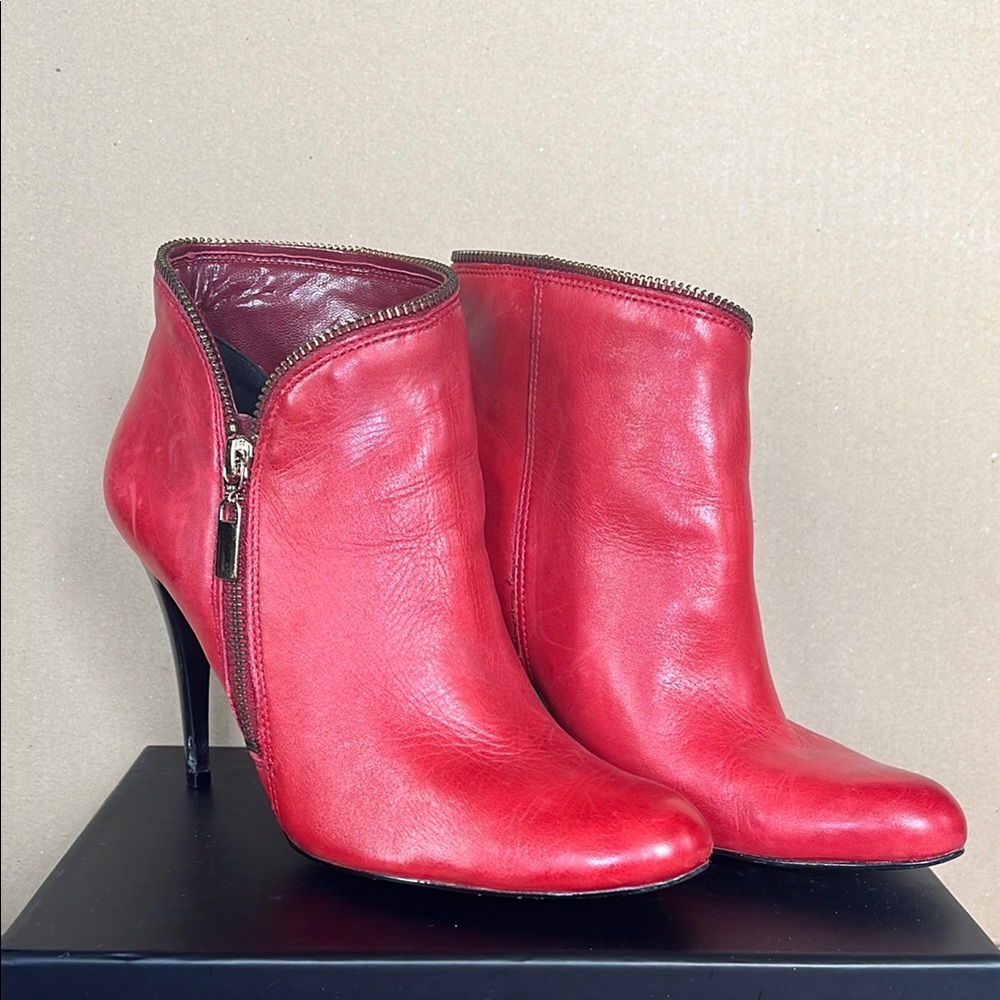 Elegant Red Leather Ankle Boots